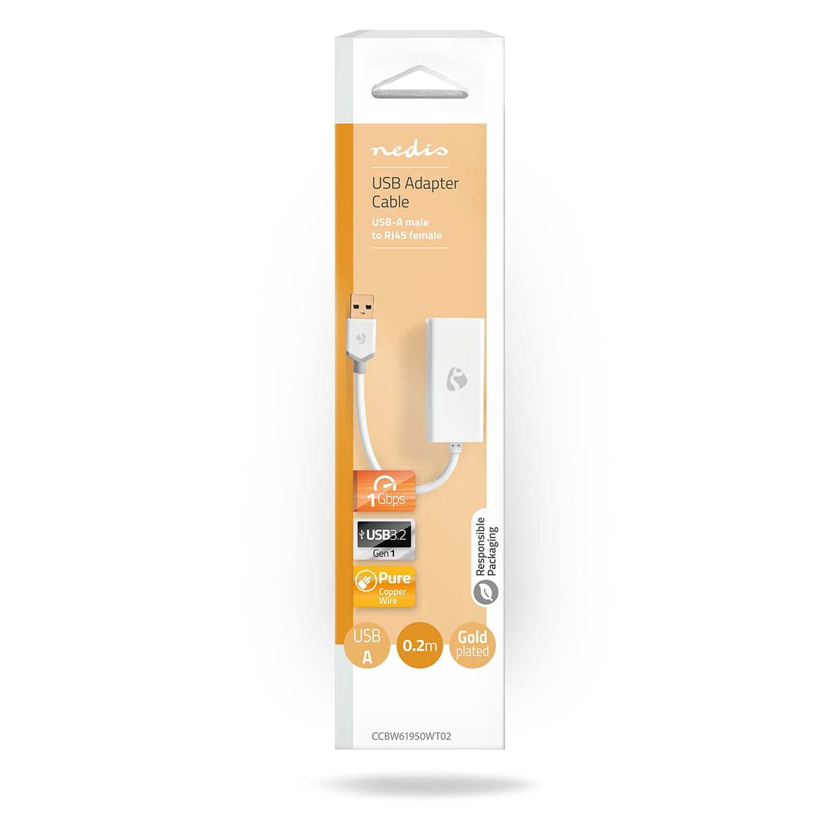 USB Network Card | USB 3.2 Gen 1 | 1 Gbps | USB-A Male | RJ45 Female | 0.20 m | Round | Gold Plated | Bare Copper | White | Box