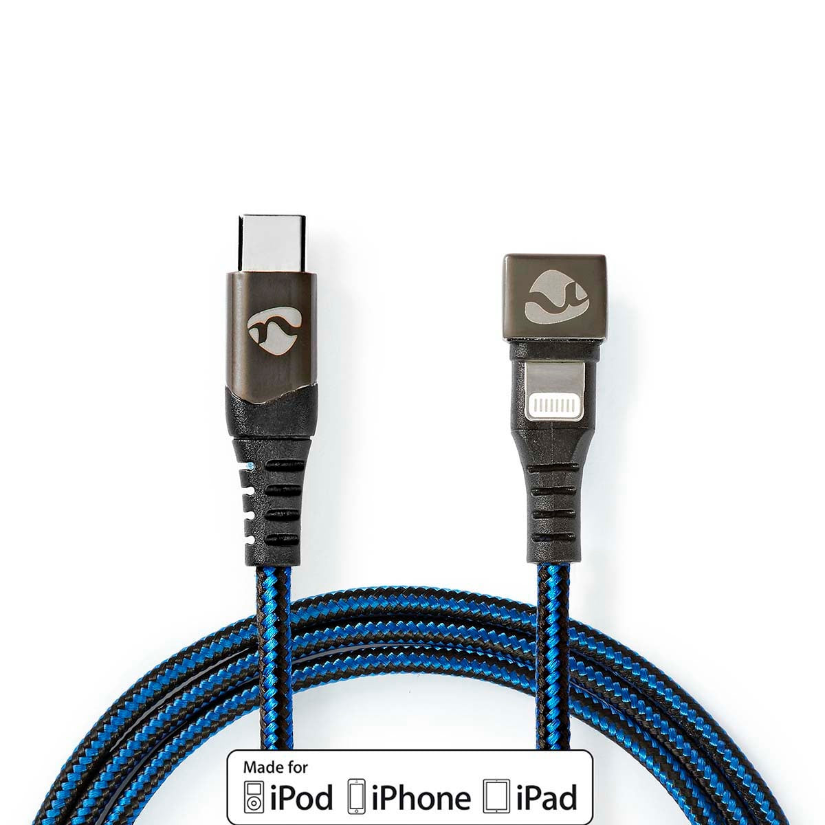 USB cable | USB 2.0 | Apple Lightning, 8-pin | USB-C™ Male | 60 W | 480 Mbps | Nickel Plated | 2.00 m | Round | Braided / Nylon | Blue / Black | Carton with covered window