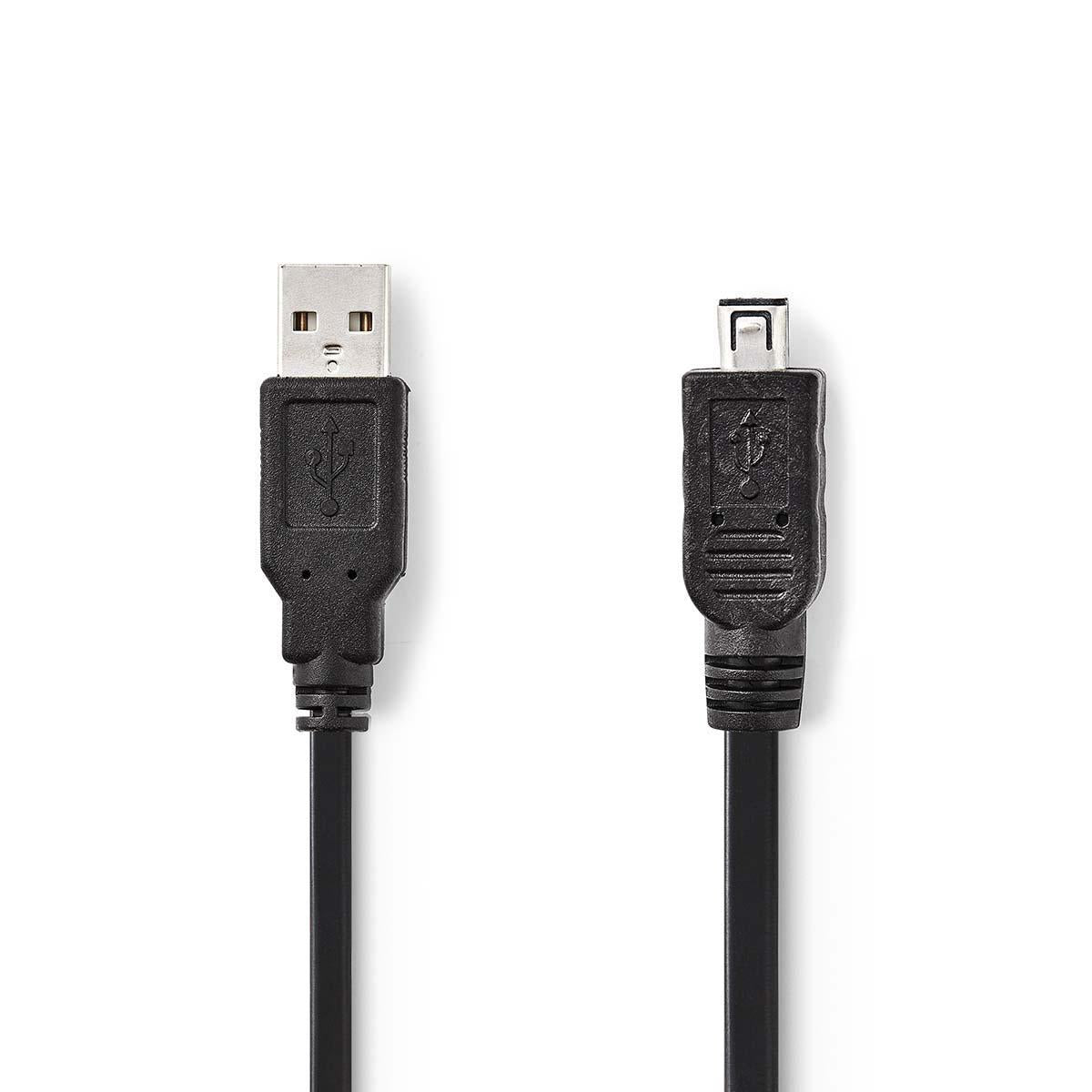 USB cable | USB 2.0 | USB-A Male | Mini 4-Pin Male | 480 Mbps | Nickel Plated | 2.00 m | Round | PVC | Black | Plastic bag