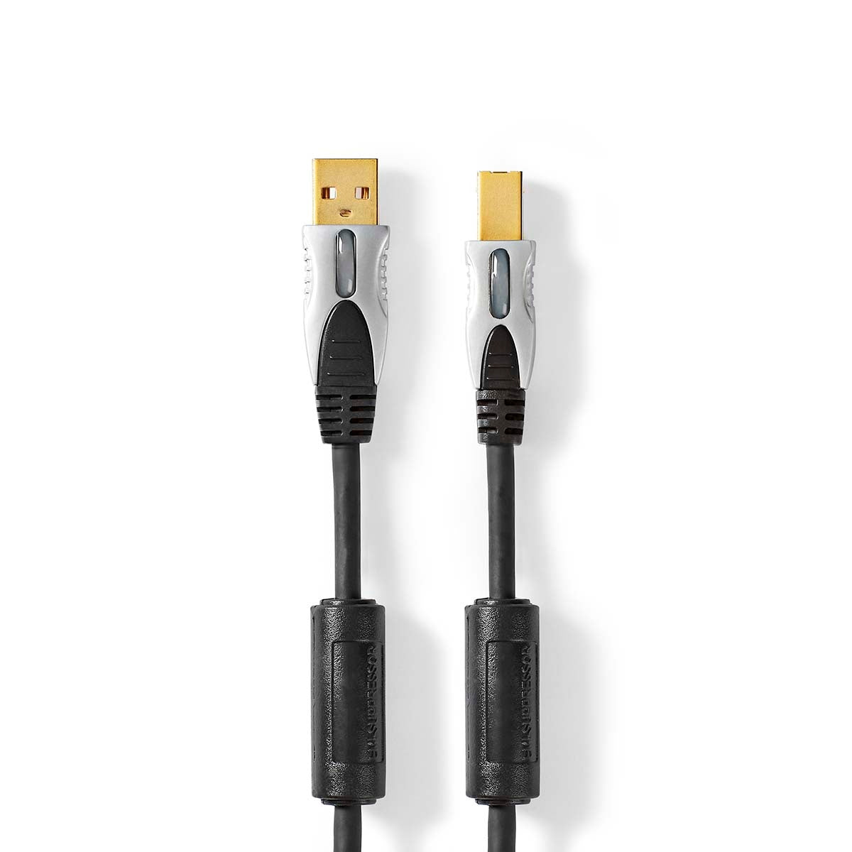 USB cable | USB 2.0 | USB-A Male | USB-B Male | 2.5 W| 480 Mbps | Gold Plated | 5.00 m | Round | PVC | Anthracite | Box