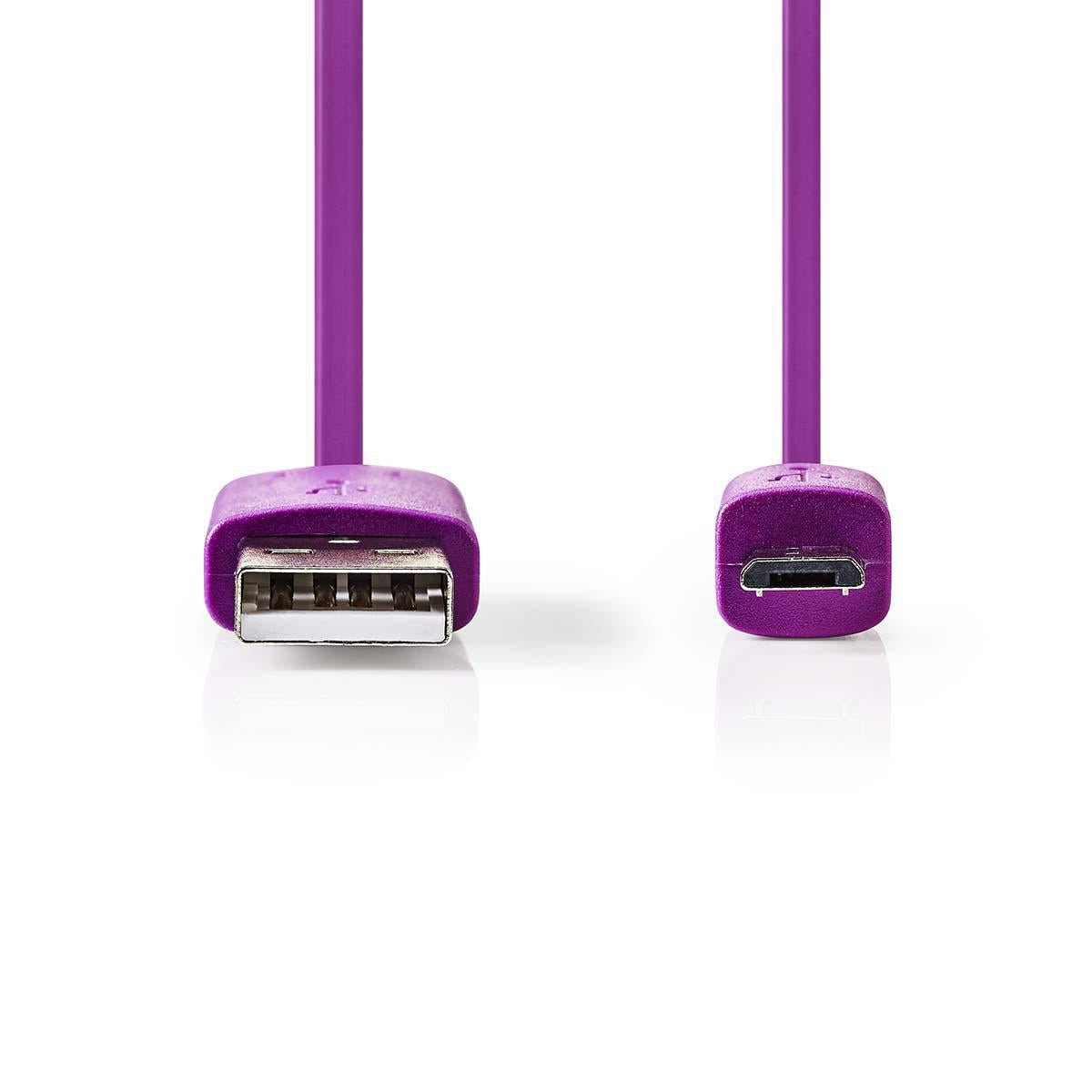 USB cable | USB 2.0 | USB-A Male | USB Micro-B Male | 2.5 W| 480 Mbps | Nickel Plated | 1.00 m | Flat | PVC | Violet | Plastic bag