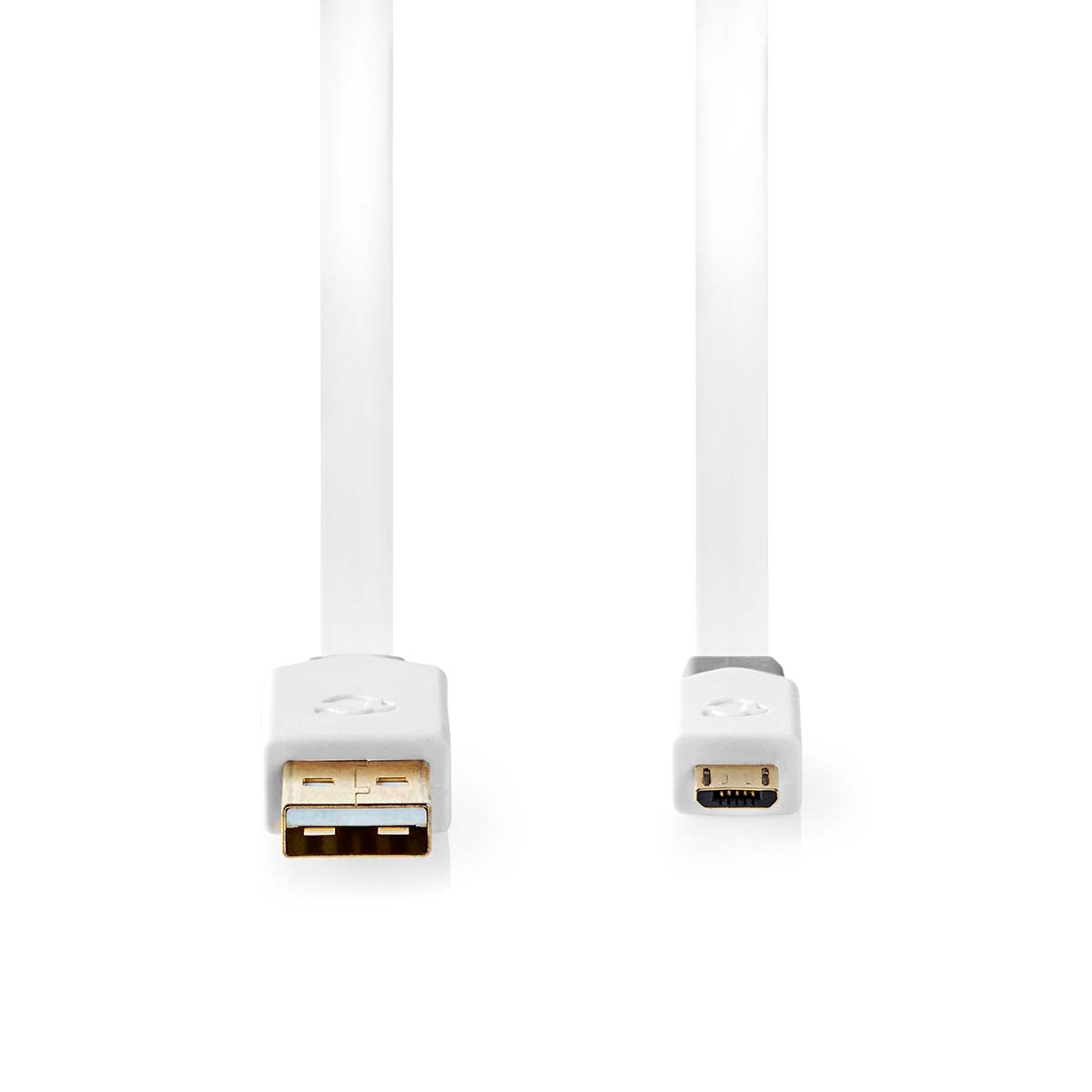 USB cable | USB 2.0 | USB-A Male | USB Micro-B Male | 480 Mbps | Gold Plated | 1.00 m | Flat | PVC | White | Cardboard box with window