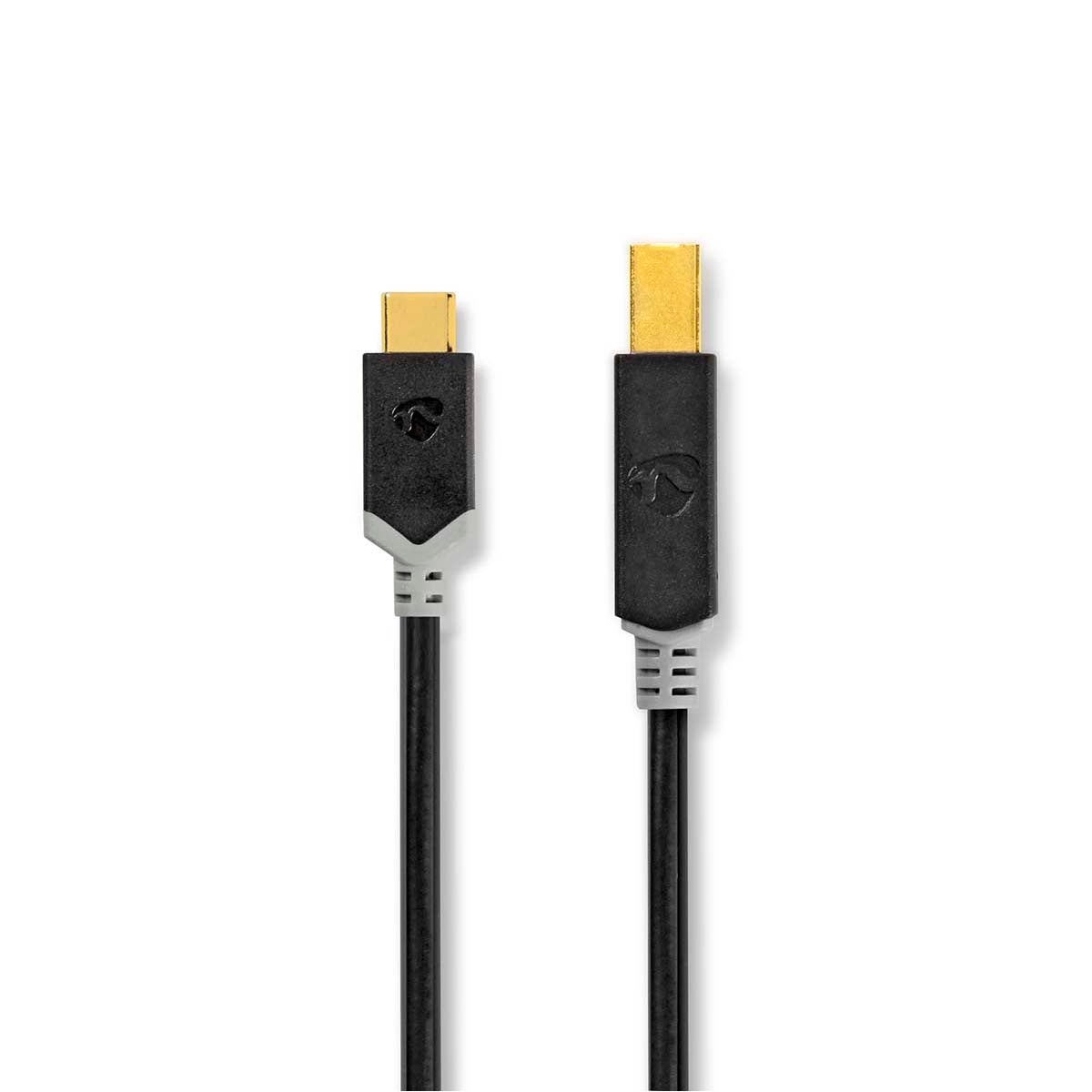 USB cable | USB 2.0 | USB-C™ Male | USB-B Male | 15 W| 480 Mbps | Gold Plated | 2.00 m | Round | PVC | Anthracite | Box