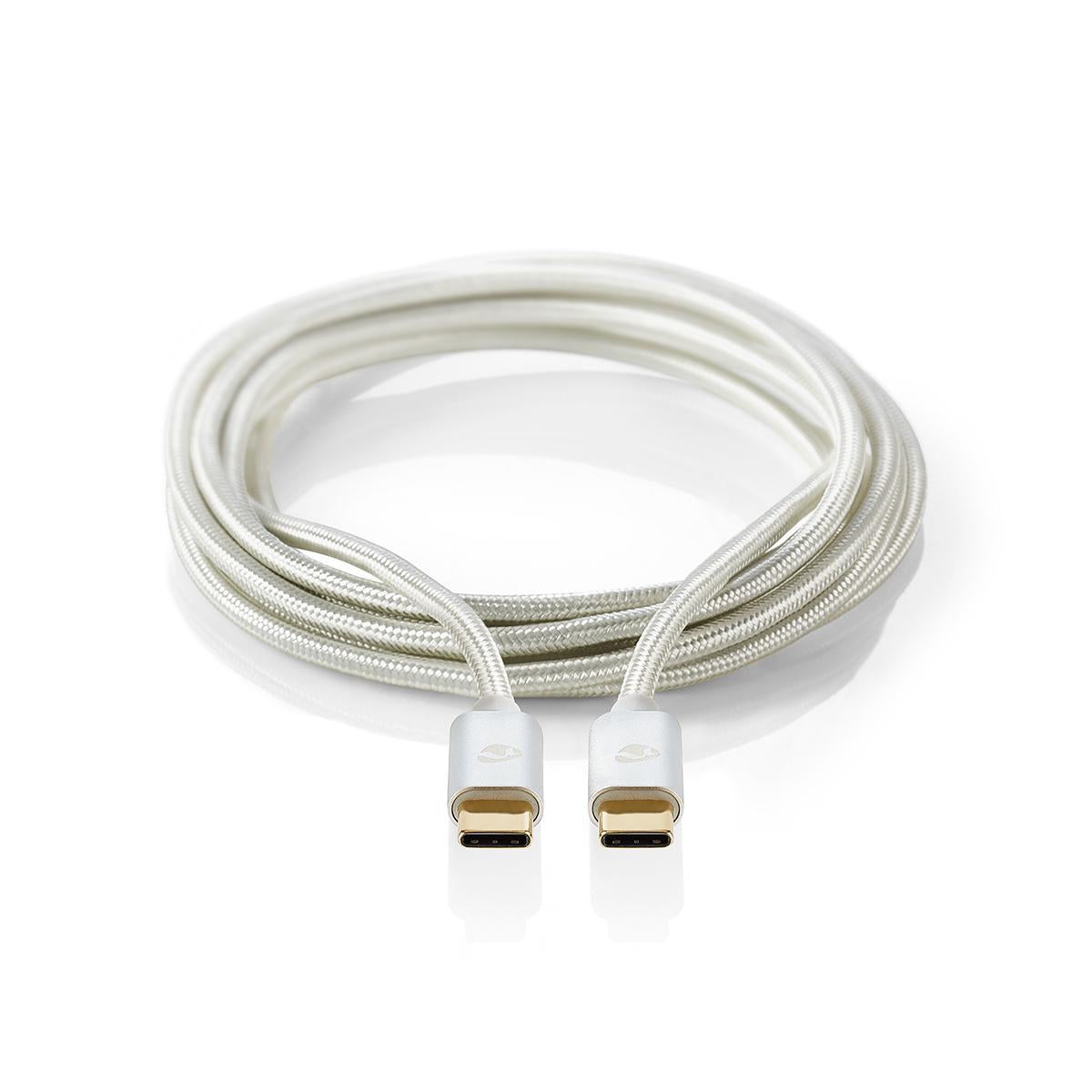 USB cable | USB 2.0 | USB-C™ Male | USB-C™ Male | 100 W | 480 Mbps | Gold Plated | 1.00 m | Round | Braided / Nylon | Silver | Carton with covered window