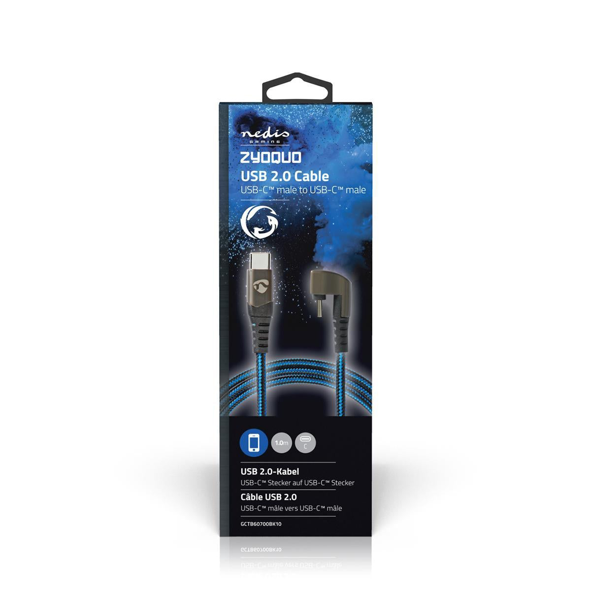 USB cable | USB 2.0 | USB-C™ Male | USB-C™ Male | 480 Mbps | Gold Plated | 1.00 m | Round | Braided / Nylon | Blue / Black | Carton with covered window