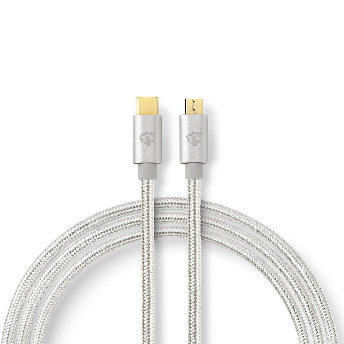 USB cable | USB 2.0 | USB-C™ Male | USB Micro-B Male | 10 W| 480 Mbps | Gold Plated | 2.00 m | Round | Braided / Nylon | Aluminum | Carton with covered window