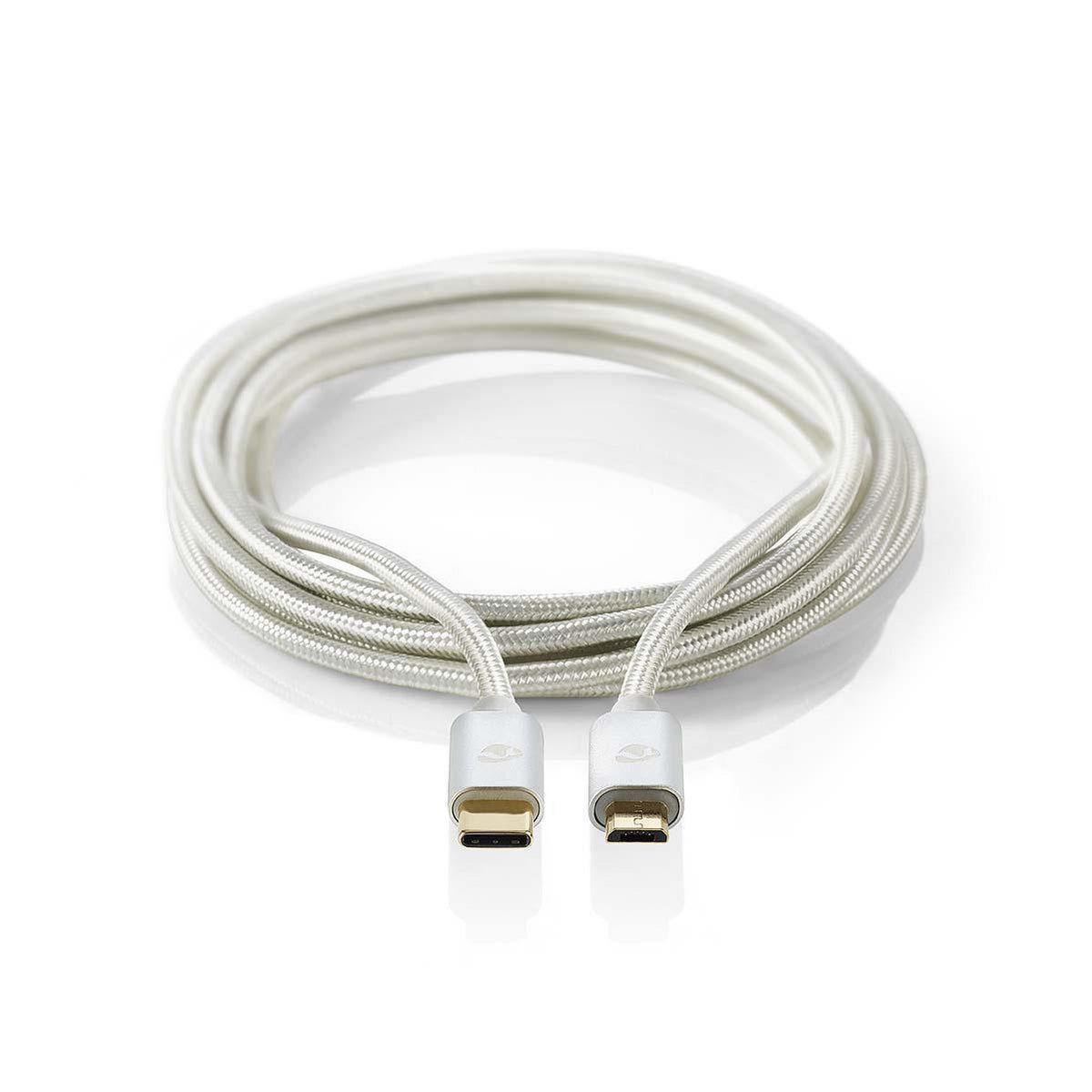 USB cable | USB 2.0 | USB-C™ Male | USB Micro-B Male | 10 W| 480 Mbps | Gold Plated | 3.00 m | Round | Braided / Nylon | Aluminum | Carton with covered window