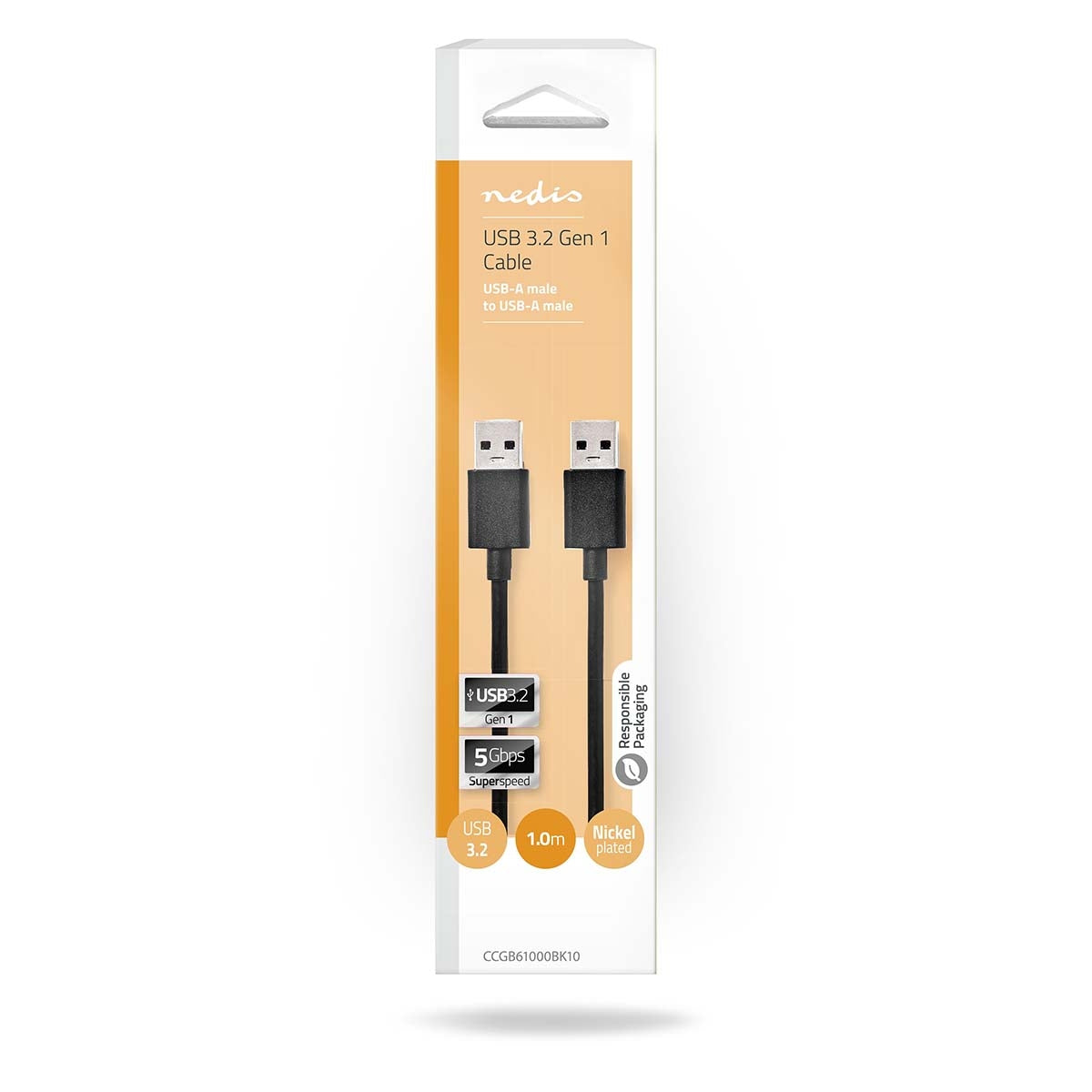 USB cable | USB 3.2 Gen 1 | USB-A Male | USB-A Male | 5 Gbps | Nickel Plated | 1.00 m | Round | PVC | Black | Box