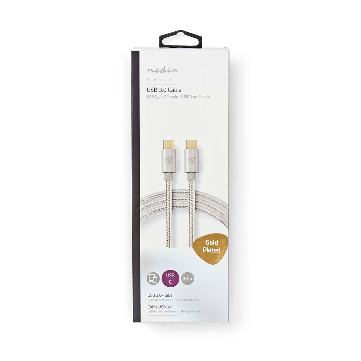 USB cable | USB 3.2 Gen 1 | USB-C™ Male | USB-C™ Male | 60 W | 4K@60Hz | 5 Gbps | Gold Plated | 2.00 m | Round | Braided / Nylon | Aluminum | Carton with covered window