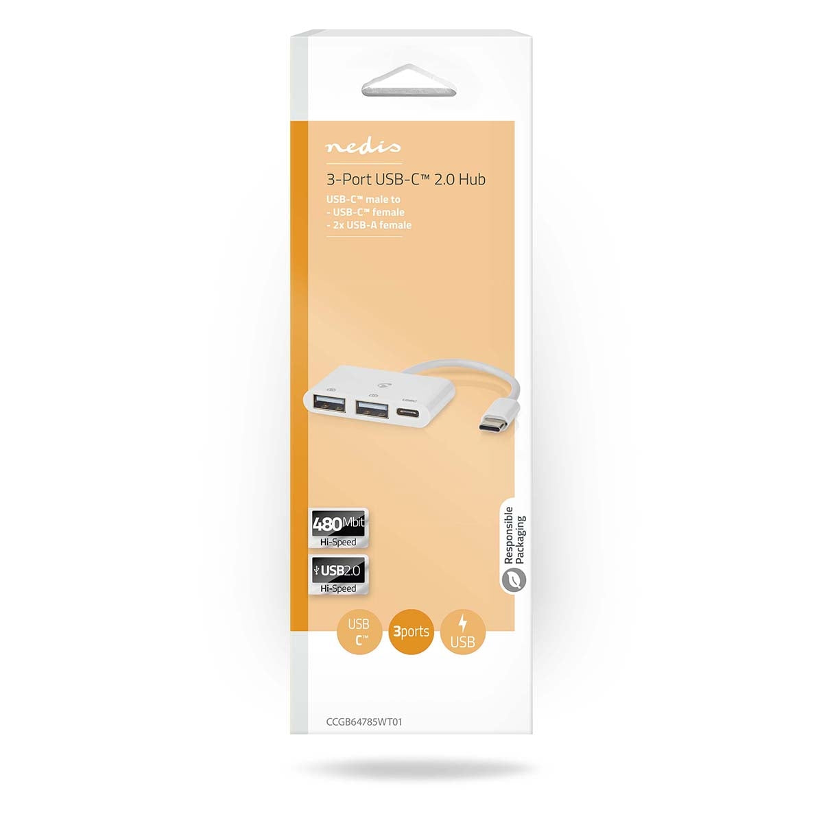 USB hub | 1x USB-C™ | 1x USB-C™ / 2x USB 2.0 A Female | 3-Port port(s) | USB power