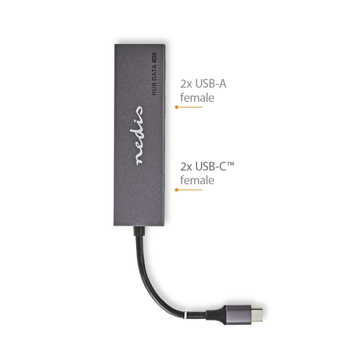USB hub | 1x USB-C™ 3.2 Gen 2 Male | 2x USB-A 3.2 Gen 2 Female / 2x USB-C™ 3.2 Gen 2 Female | 4-Port port(s) | USB 3.2 Gen 2 | USB Power | 10 Gbps