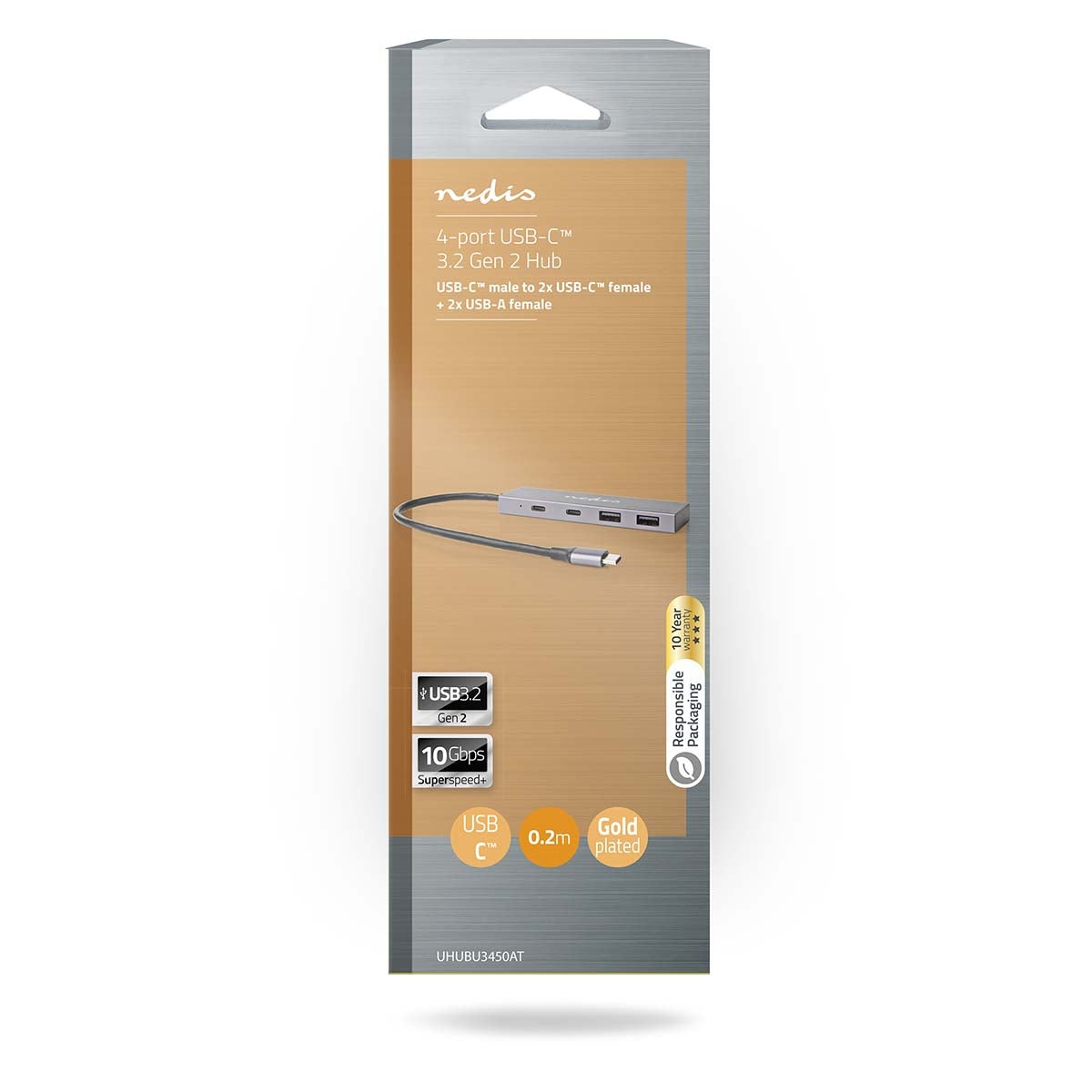 USB hub | 1x USB-C™ 3.2 Gen 2 Male | 2x USB-A 3.2 Gen 2 Female / 2x USB-C™ 3.2 Gen 2 Female | 4-Port port(s) | USB 3.2 Gen 2 | USB Power | 10 Gbps