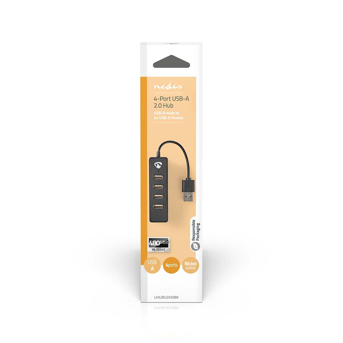 USB hub | USB A Male | 4x USB A Female | 4-Port port(s) | USB 2.0 | USB power