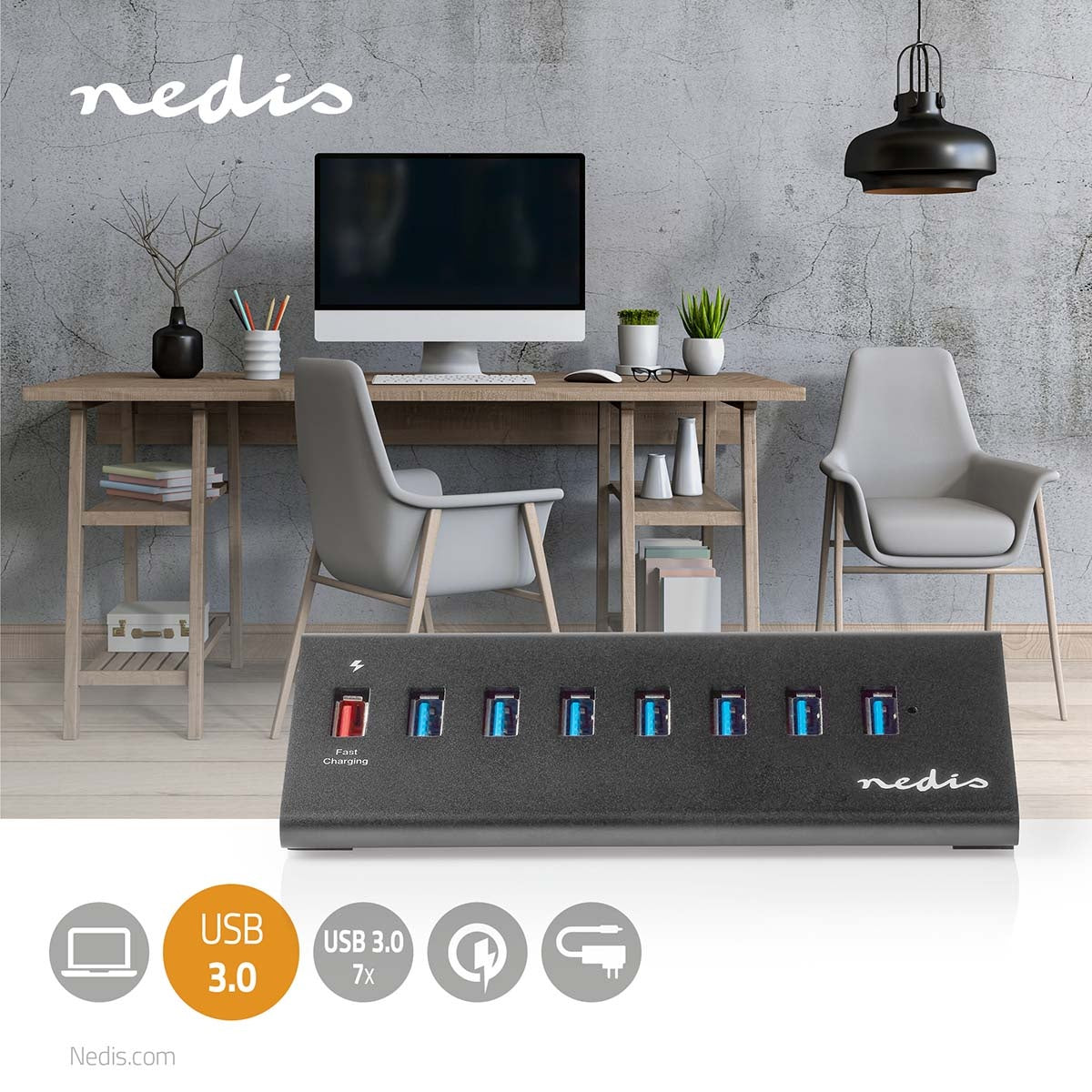 USB hub | USB Micro-B Female | USB-A Female | 8-Port port(s) | QC3.0 / USB 3.2 Gen 1 | Power adapter / USB power | 5 Gbps | 8x USB