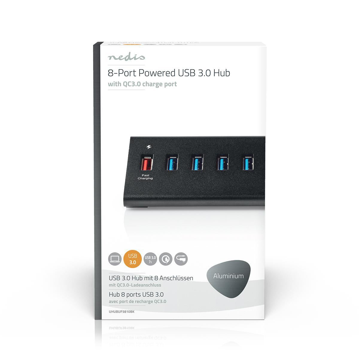USB hub | USB Micro-B Female | USB-A Female | 8-Port port(s) | QC3.0 / USB 3.2 Gen 1 | Power adapter / USB power | 5 Gbps | 8x USB