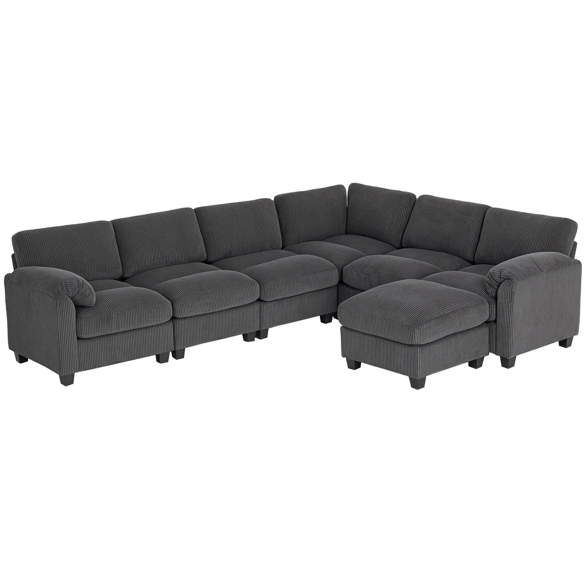 U-Shaped Sectional Sofa with Corduroy Fabric, Dark Grey, 292x224 cm