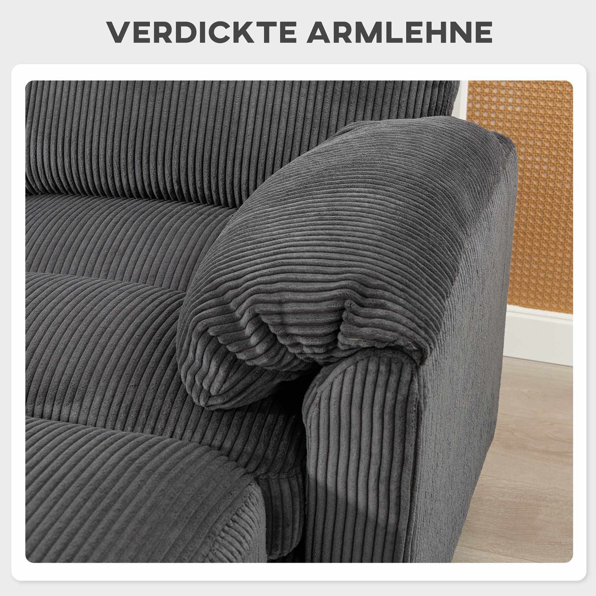 U-Shaped Sectional Sofa with Corduroy Fabric, Dark Grey, 292x224 cm