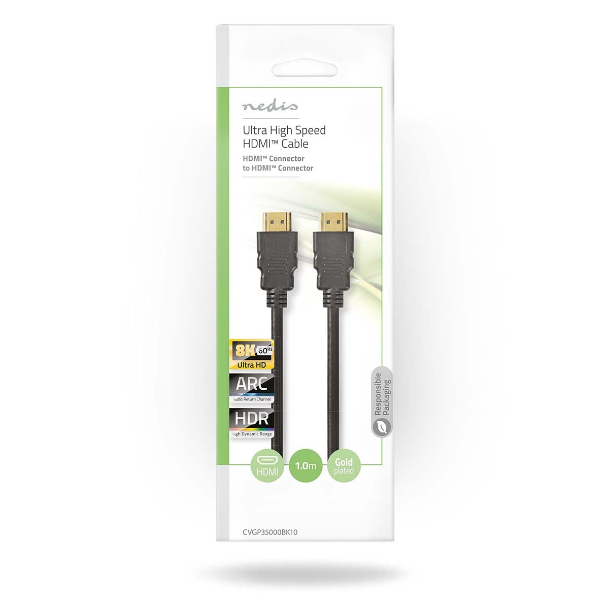 Ultra High Speed HDMI™ Cable | HDMI™ Connector | HDMI™ Connector | 8K@60Hz | 48 Gbps | 1.00 m | Round | 6.0 mm | Black | Plastic bag