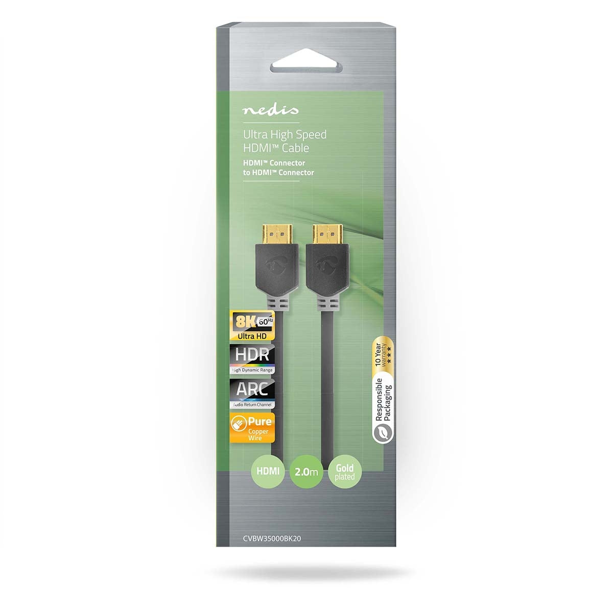 Ultra High Speed HDMI™ Cable | HDMI™ Connector | HDMI™ Connector | 8K@60Hz | 48 Gbps | 2.00 m | Round | 6.5 mm | Anthracite | Box