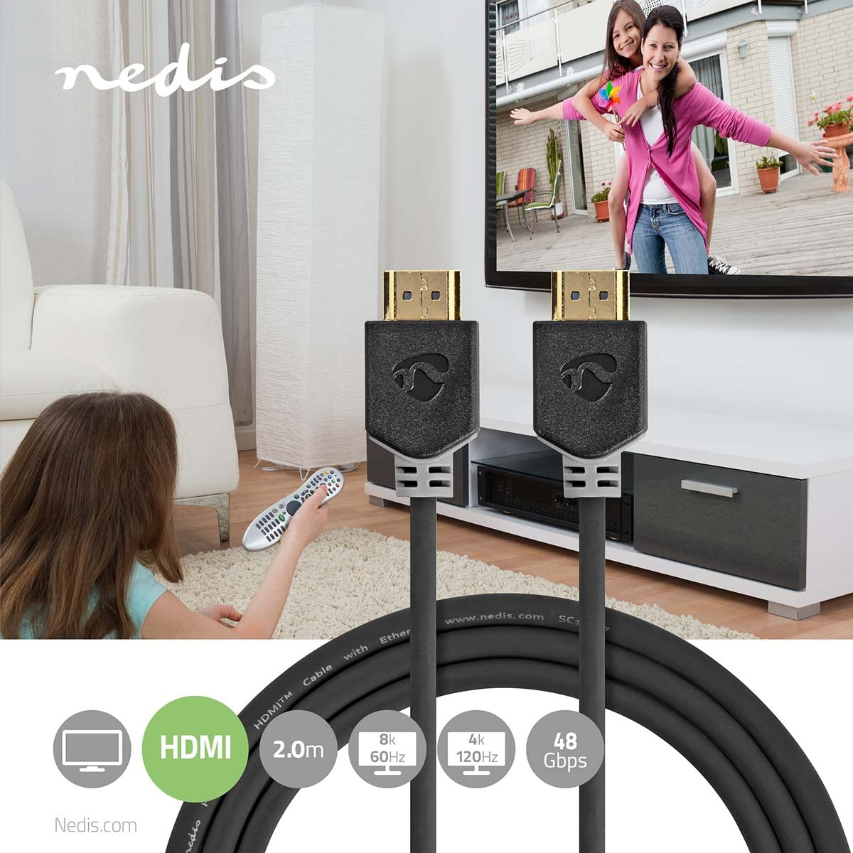 Ultra High Speed HDMI™ Cable | HDMI™ Connector | HDMI™ Connector | 8K@60Hz | 48 Gbps | 2.00 m | Round | 6.5 mm | Anthracite | Box