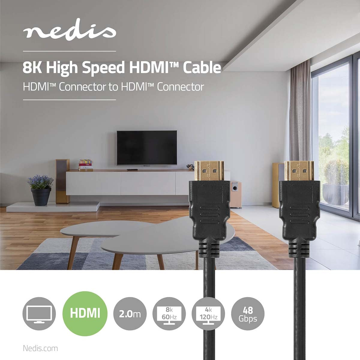 Ultra High Speed HDMI™ Cable | HDMI™ Connector | HDMI™ Connector | 8K@60Hz | 48 Gbps | 2.00 m | Round | 6.5 mm | Black | Label