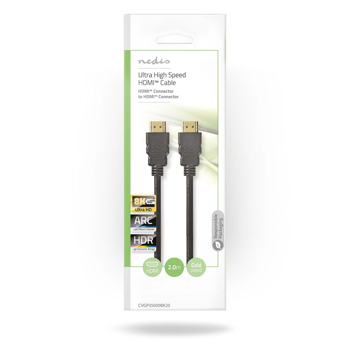 Ultra High Speed HDMI™ Cable | HDMI™ Connector | HDMI™ Connector | 8K@60Hz | 48 Gbps | 2.00 m | Round | 6.5 mm | Black | Plastic bag