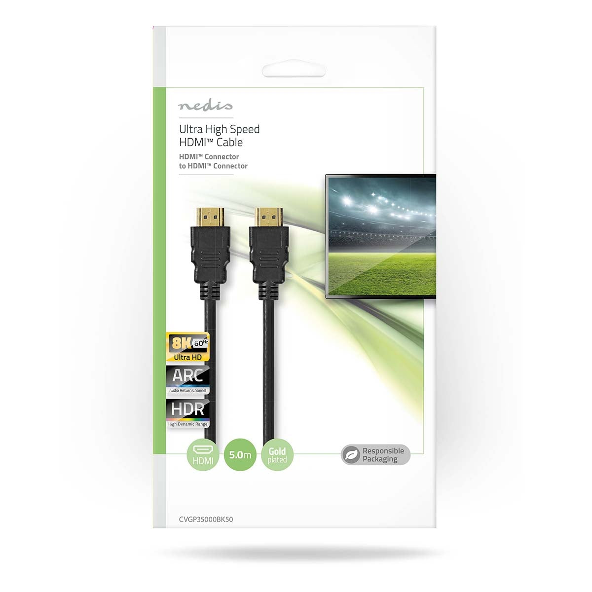Ultra High Speed HDMI™ Cable | HDMI™ Connector | HDMI™ Connector | 8K@60Hz | 48 Gbps | 5.00 m | Round | 6.7mm | Black | Envelope