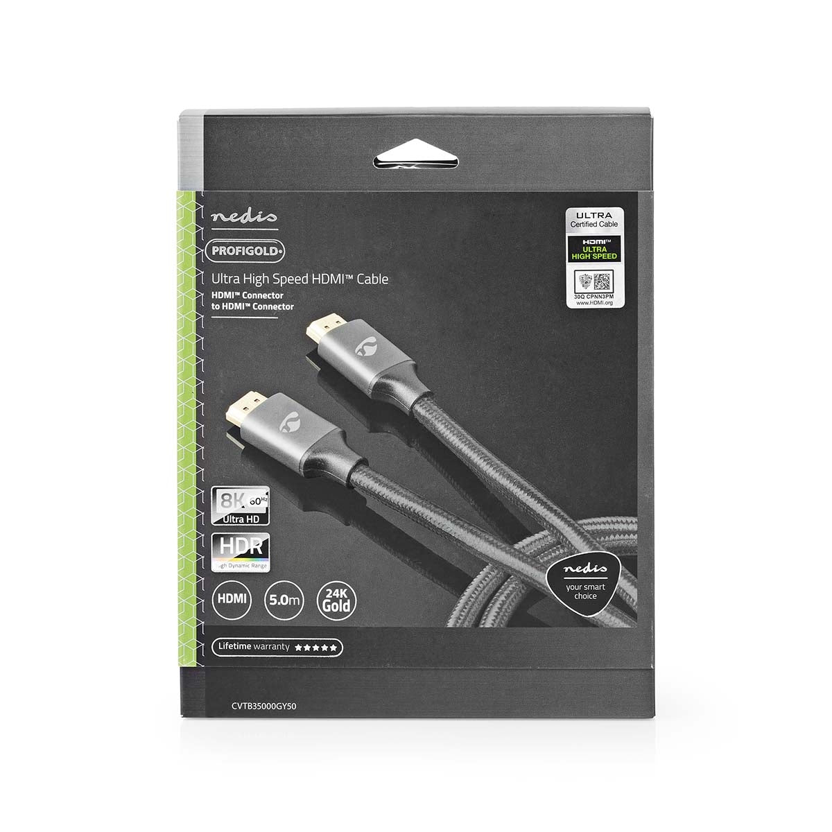Ultra High Speed HDMI™ Cable | HDMI™ Connector | HDMI™ Connector | 8K@60Hz | 48 Gbps | 5.00 m | Round | 6.7mm | Gray With Metal | Lid
