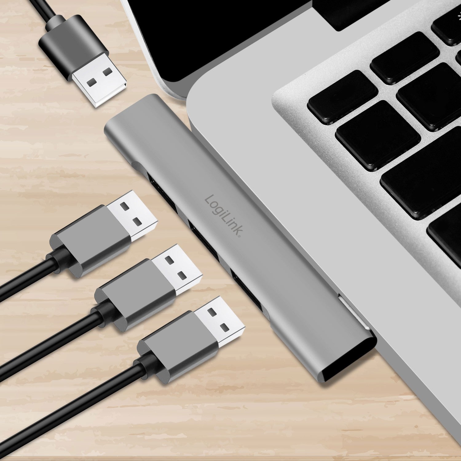 Ultraslim 4-port USB-C hub 1 x USB-A3.0, 3 x USB-A2.0