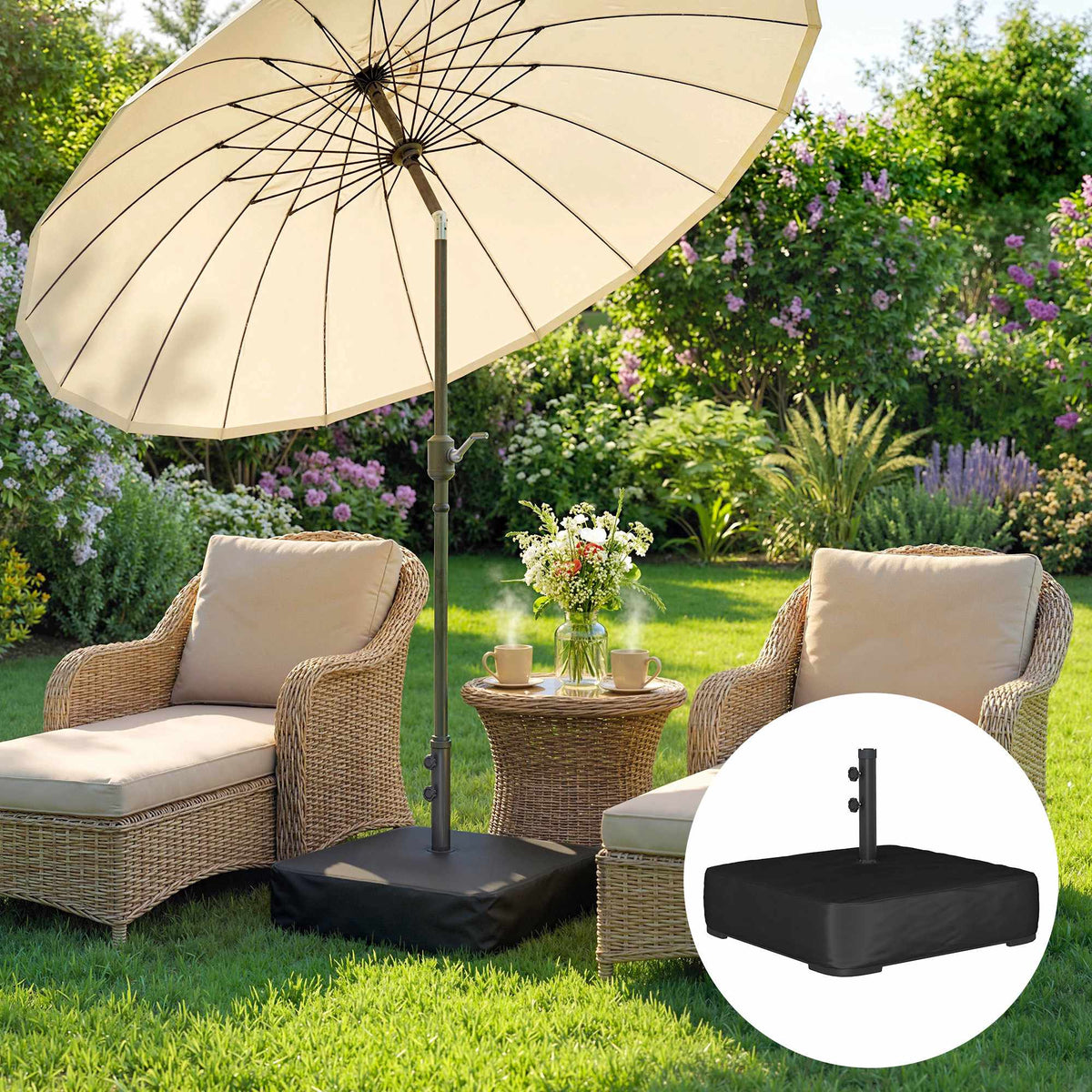 Umbrella Base Stand, 80kg Capacity, Black, Weatherproof