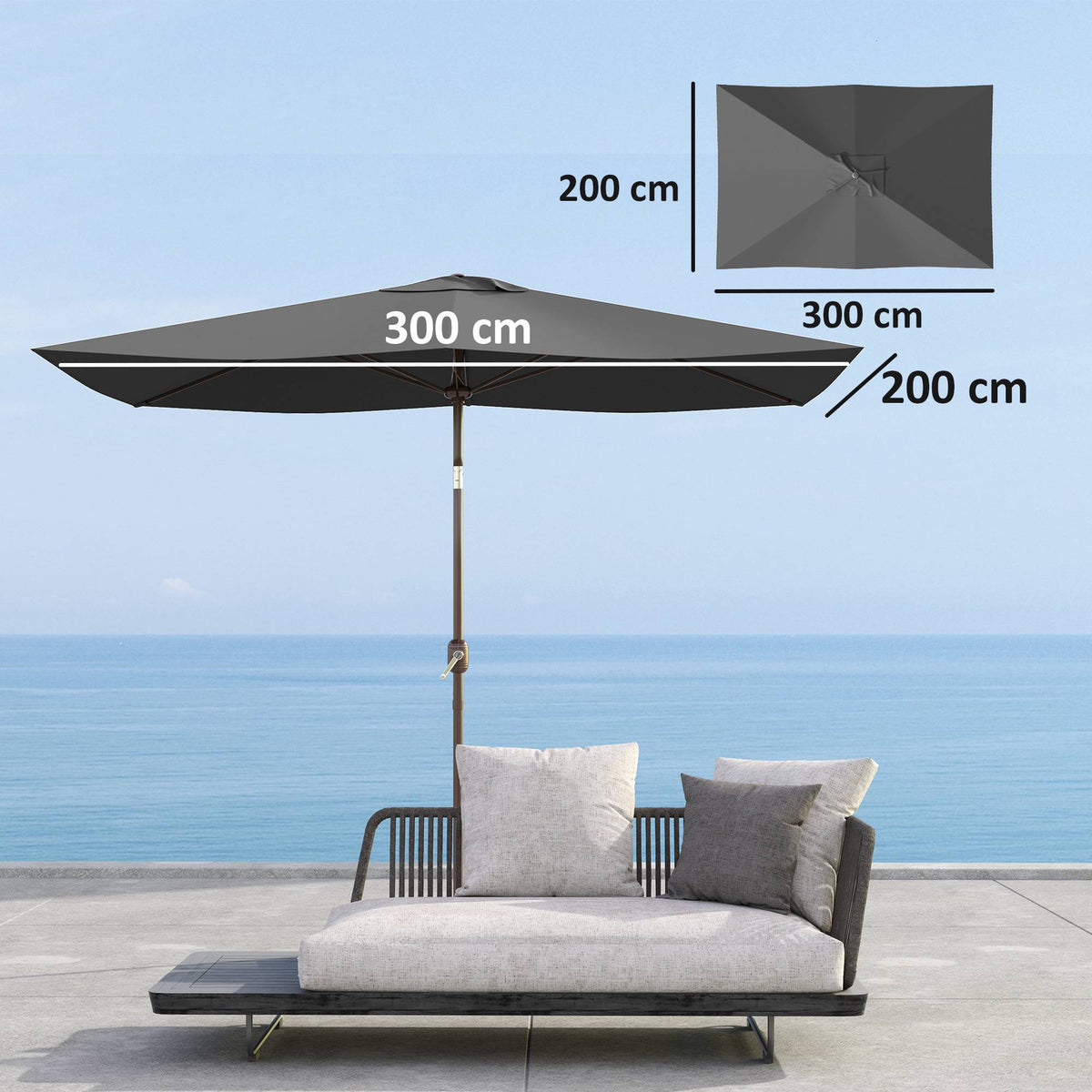 Umbrella Canopy Replacement, 200x300 cm, UV 50+, Dark Grey