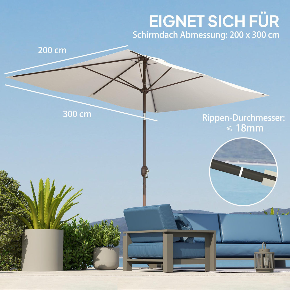 Umbrella Cover for 200x300 cm Frames, UV 50+, Beige