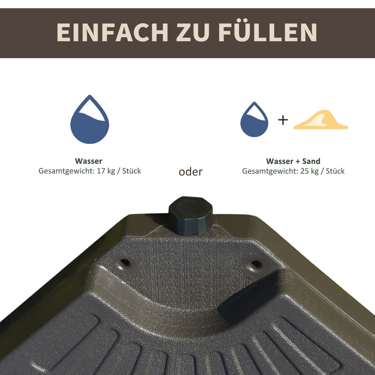 Umbrella Stand, Fillable With 17Kg Water/25Kg Sand, Hdpe, Coffee, 100X100X10.5Cm