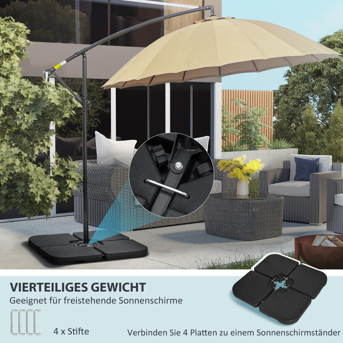 Umbrella Stand For Cantilever Umbrella Cantilever Umbrella Stand Set Of 4 Umbrella Weight Can Be Filled With 60 Liters Of Water/78 Kg Of Sand Black