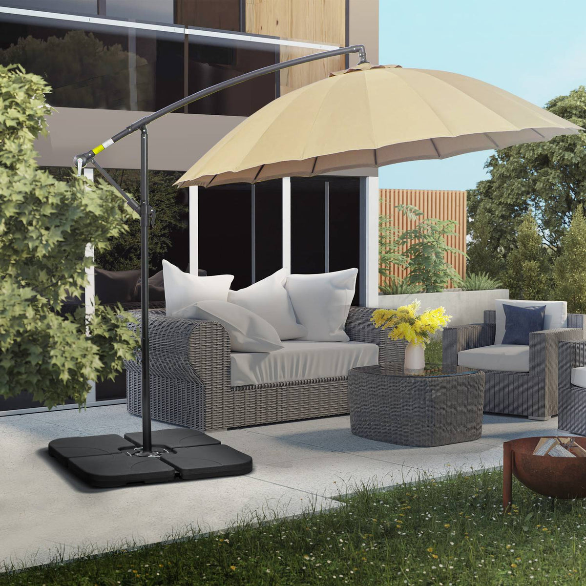 Umbrella Stand For Cantilever Umbrella Cantilever Umbrella Stand Set Of 4 Umbrella Weight Can Be Filled With 60 Liters Of Water/78 Kg Of Sand Black