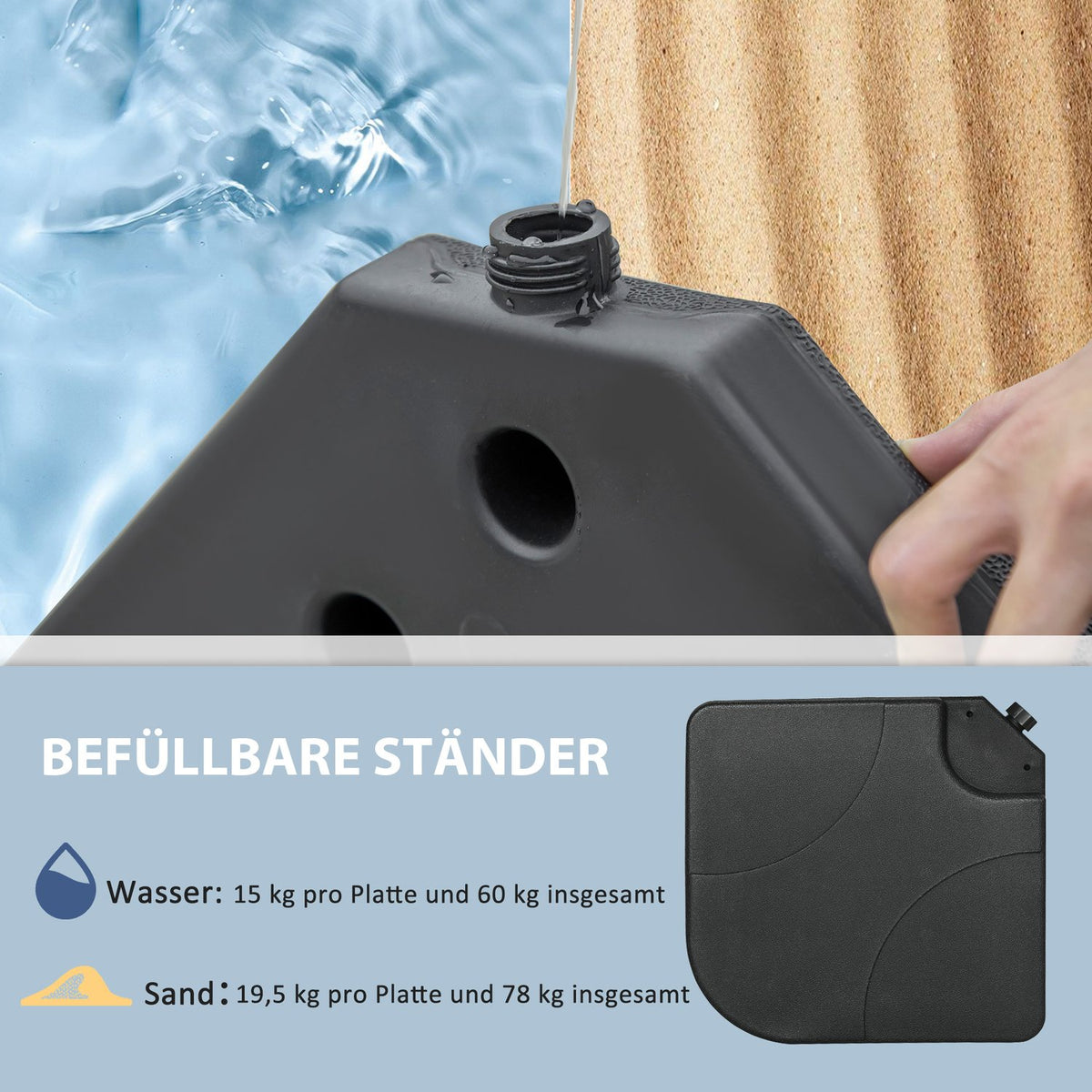 Umbrella Stand For Cantilever Umbrella Cantilever Umbrella Stand Set Of 4 Umbrella Weight Can Be Filled With 60 Liters Of Water/78 Kg Of Sand Black