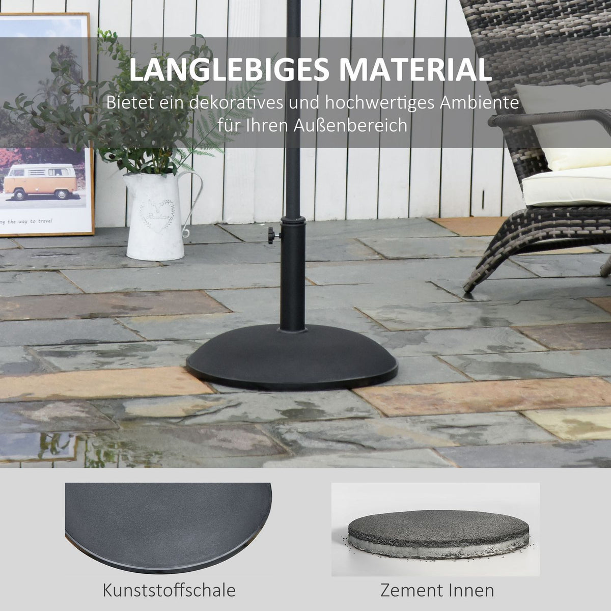 Umbrella Stand Parasol Base Parasol Base 25Kg Steel + Cement Black ∅49 X 37 Cm