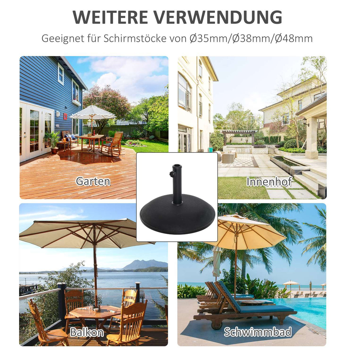 Umbrella Stand Parasol Base Parasol Base 25Kg Steel + Cement Black ∅49 X 37 Cm