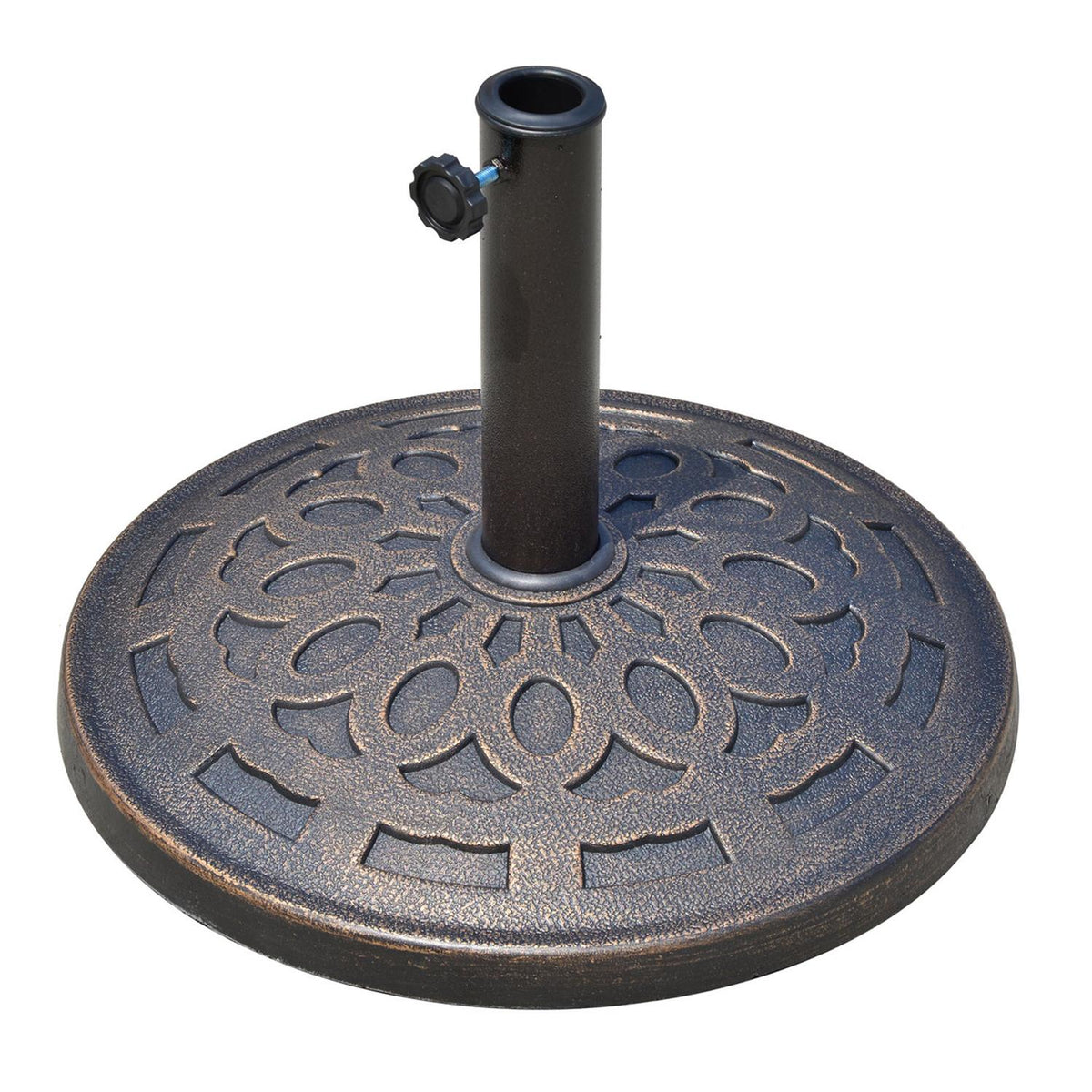Umbrella Stand Parasol Base Round, Resin, Bronze, 14Kg, For Ø38/48Mm, Ø48.5Xh34Cm