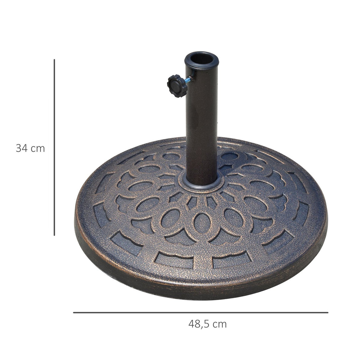Umbrella Stand Parasol Base Round, Resin, Bronze, 14Kg, For Ø38/48Mm, Ø48.5Xh34Cm