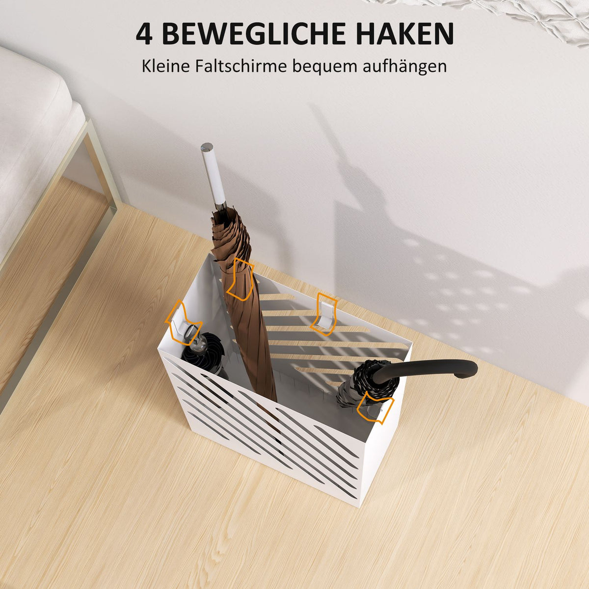 Umbrella Stand Umbrella Stand with 4 Hooks and Water Collection Tray Umbrella Holder for Walking Sticks & Umbrellas Steel 28 x 14 x 41 cm White