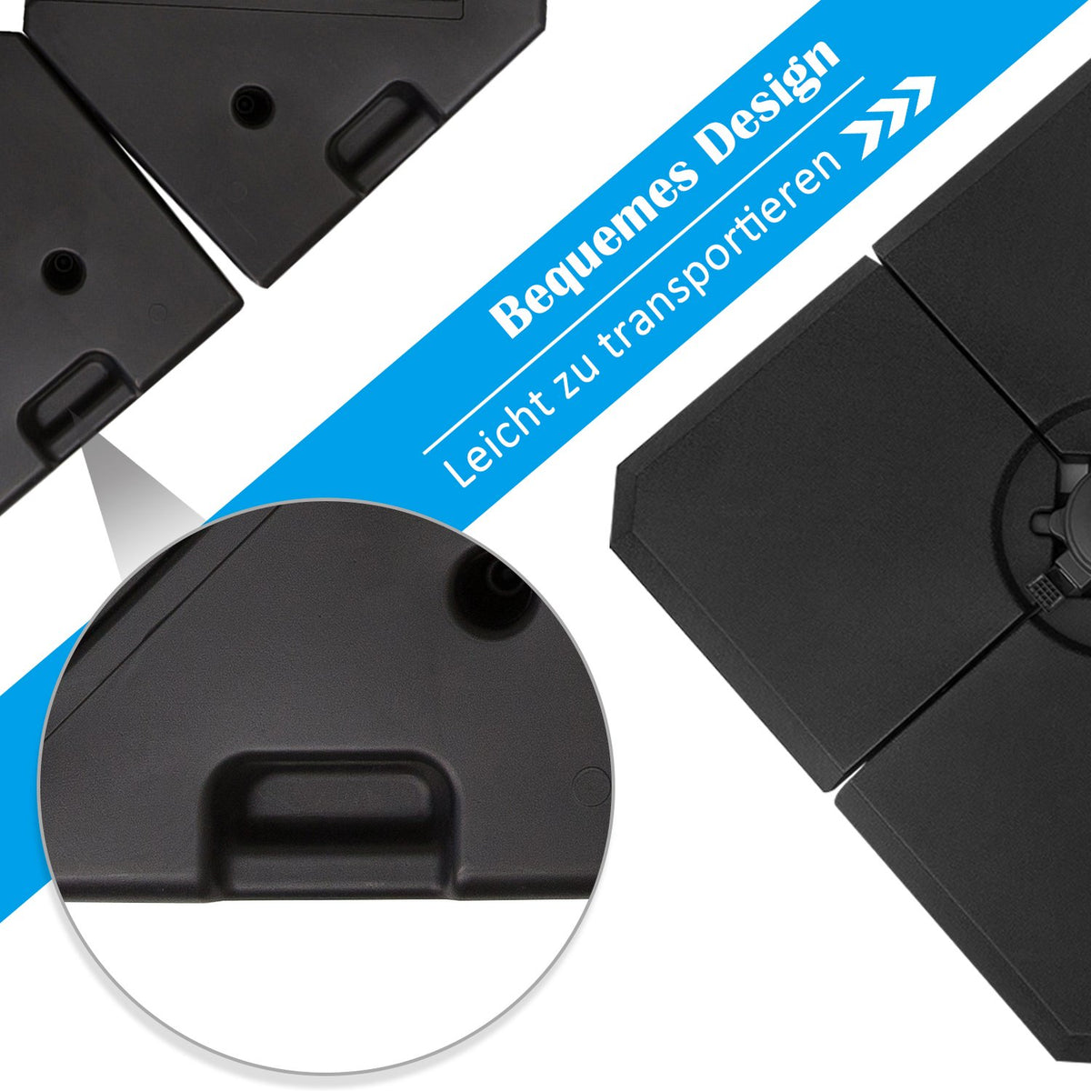 Umbrella Weight, 4 Pieces. Umbrella Stand, Can Be Filled With 80 Kg Of Water Or 120 Kg Of Sand, Hdpe, Black, 100 X 100 X 9.5 Cm