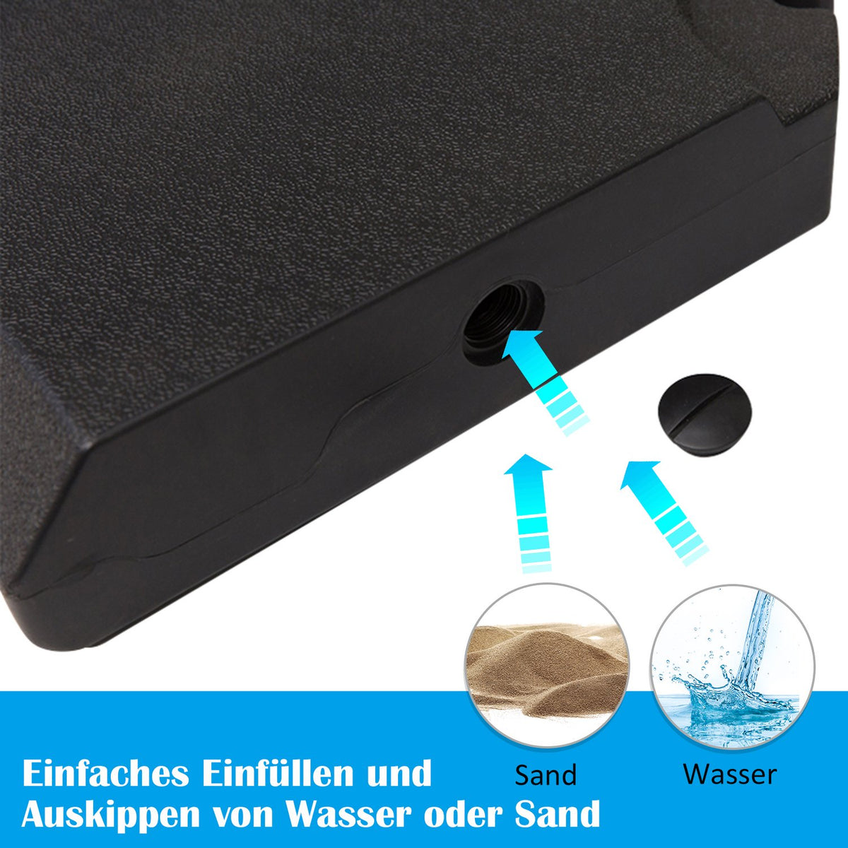 Umbrella Weight, 4 Pieces. Umbrella Stand, Can Be Filled With 80 Kg Of Water Or 120 Kg Of Sand, Hdpe, Black, 100 X 100 X 9.5 Cm