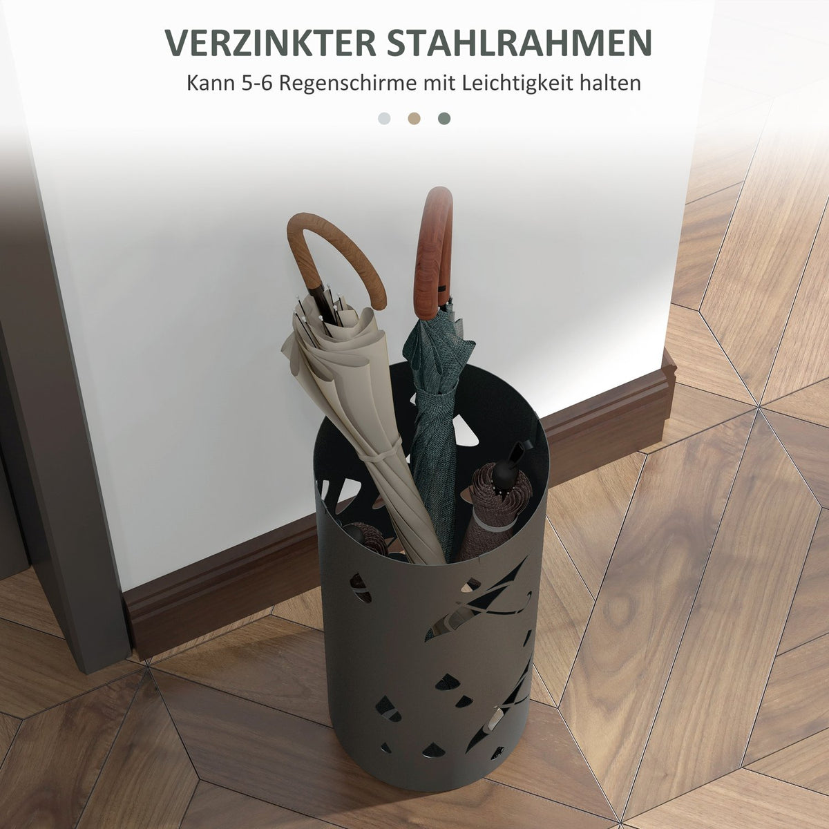 Umbrella stand Umbrella stand with 4 hooks and removable drip tray Umbrella holder for walking sticks & umbrellas Steel Ø17 x 41 cm Dark gray