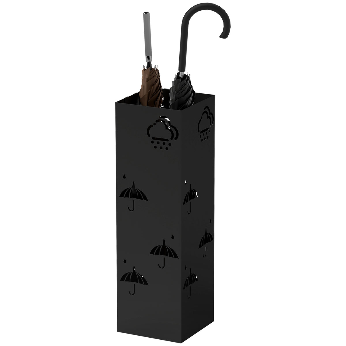 Umbrella stand umbrella holder with 4 hooks, removable water collecting tray, decorative umbrella holder for parasols, umbrellas and walking sticks, steel, 15.5 x 15.5 x 49 cm, black