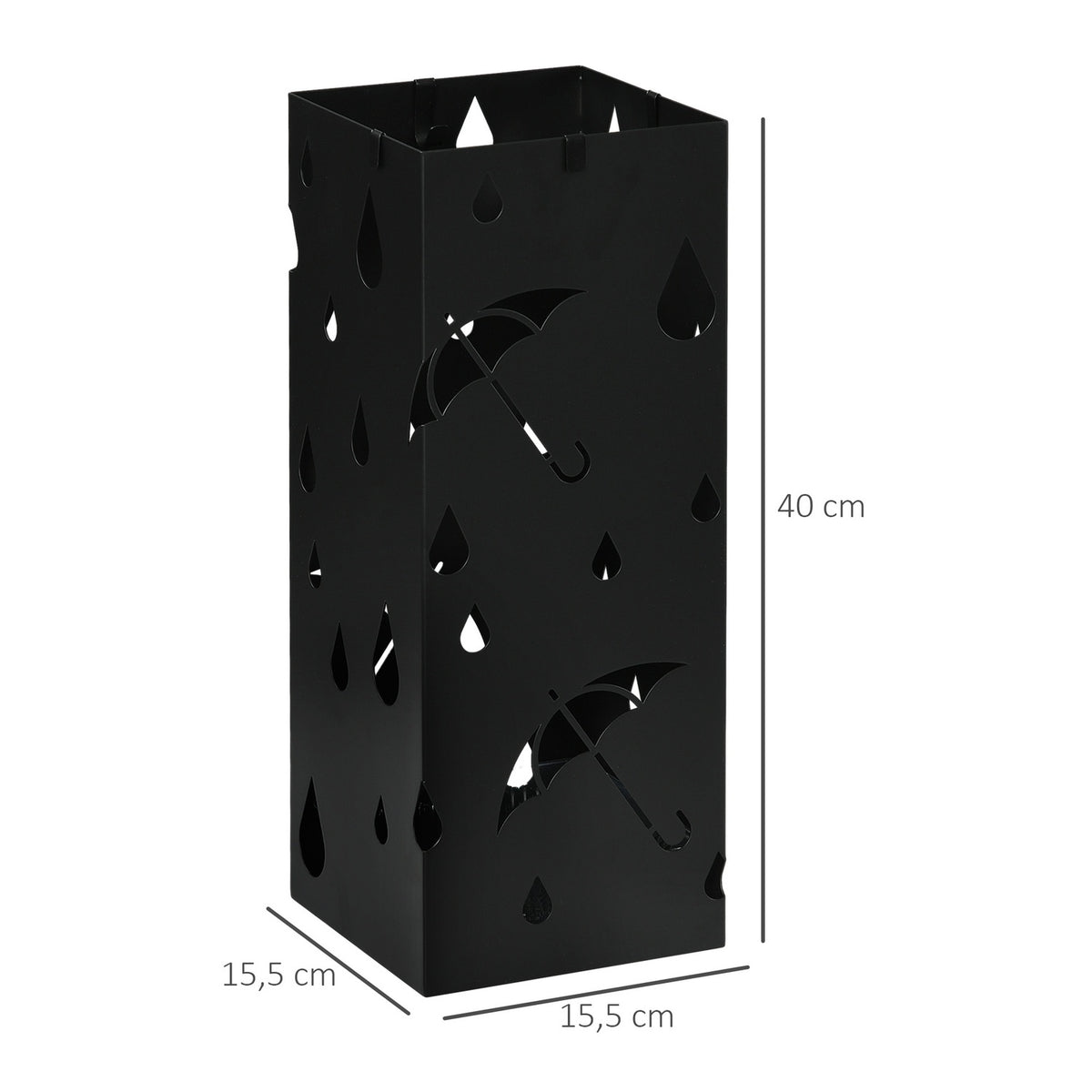Umbrella stand, umbrella stand with 4 hooks, water collecting tray, umbrella holder for hallways, umbrellas and walking sticks, steel, 15.5 x 15.5 x 40 cm, black