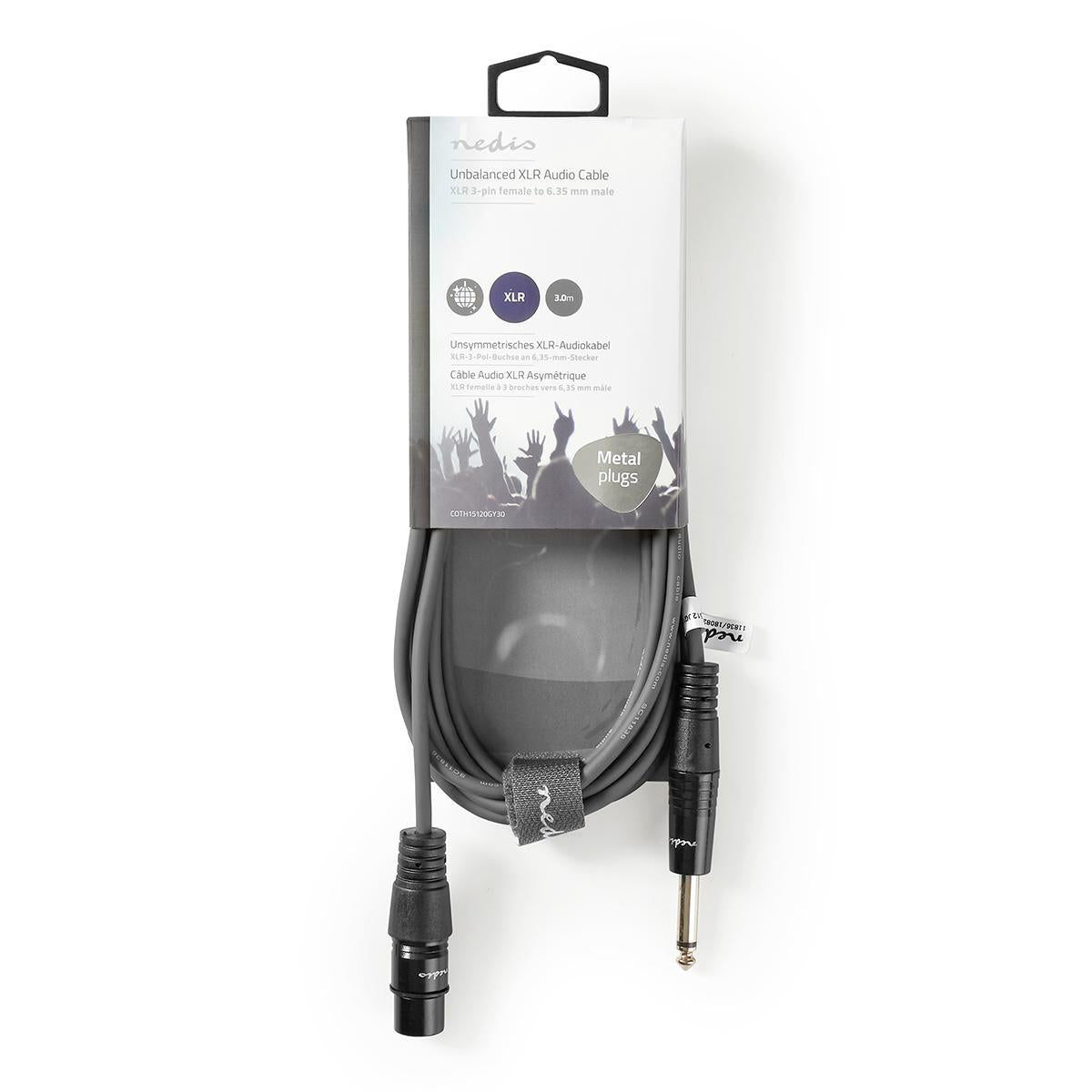 Unbalanced audio cable | XLR 3-pin female | 6.35 mm Male | Nickel Plated | 3.00 m | Round | PVC | Dark gray | Cardboard sleeve