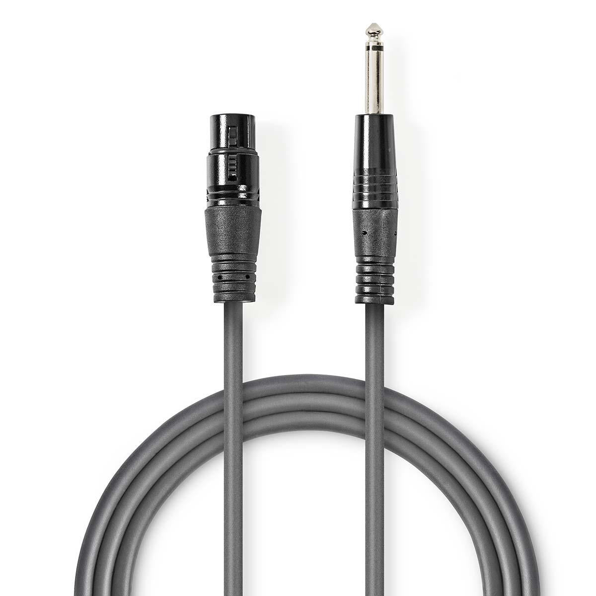 Unbalanced audio cable | XLR 3-pin female | 6.35 mm Male | Nickel Plated | 3.00 m | Round | PVC | Dark gray | Cardboard sleeve
