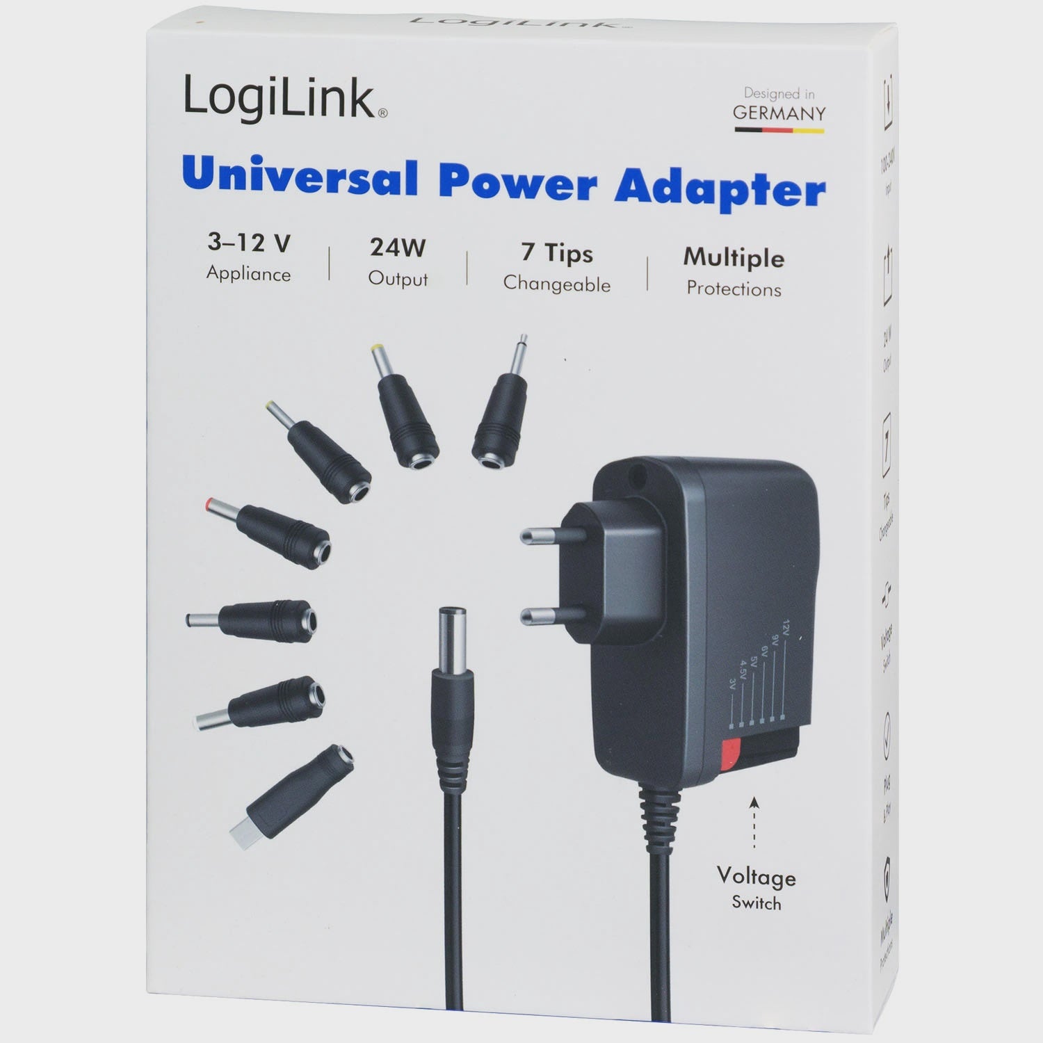 Universal Power Adapter 3-12V 24W with 7 Interchangeable Plugs