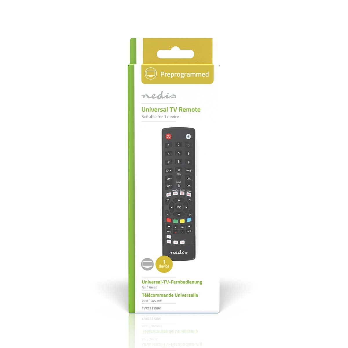 Universal Remote Control | Preprogrammed | 1 Unit | Amazon Prime / Disney + Button / Google Play Button / Netflix Button / Youtube Button | Infrared | Black